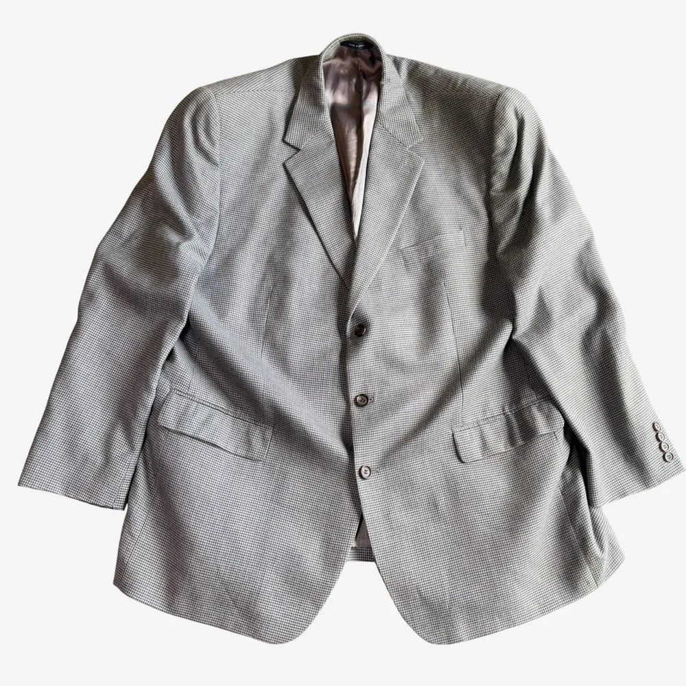 Ralph Lauren Silk Wool Houndstooth Sport Coat Blazer Grey Mens 50L